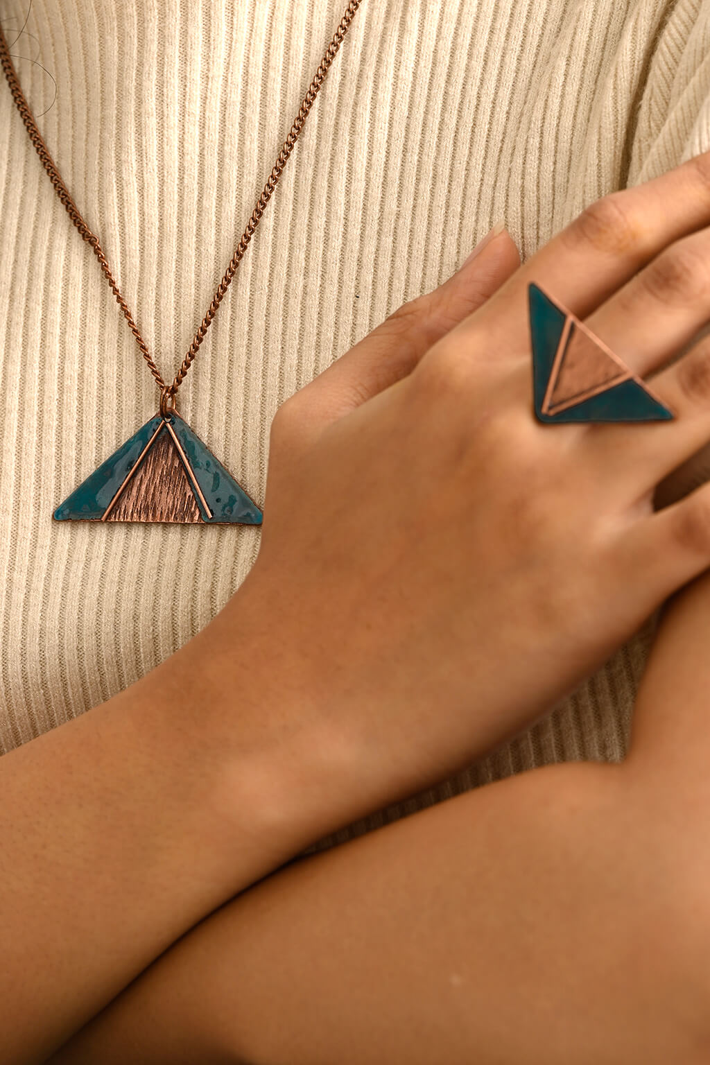Hand Crafted Copper Enamel -  Triphuli Blue Ring
