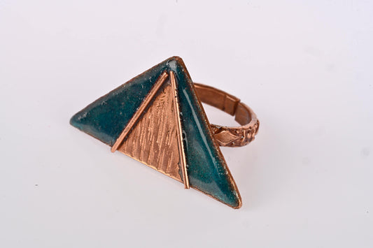 Hand Crafted Copper Enamel -  Triphuli Blue Ring
