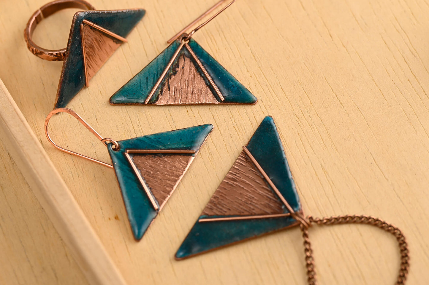 Hand Crafted Copper Enamel -  Triphuli Blue Set