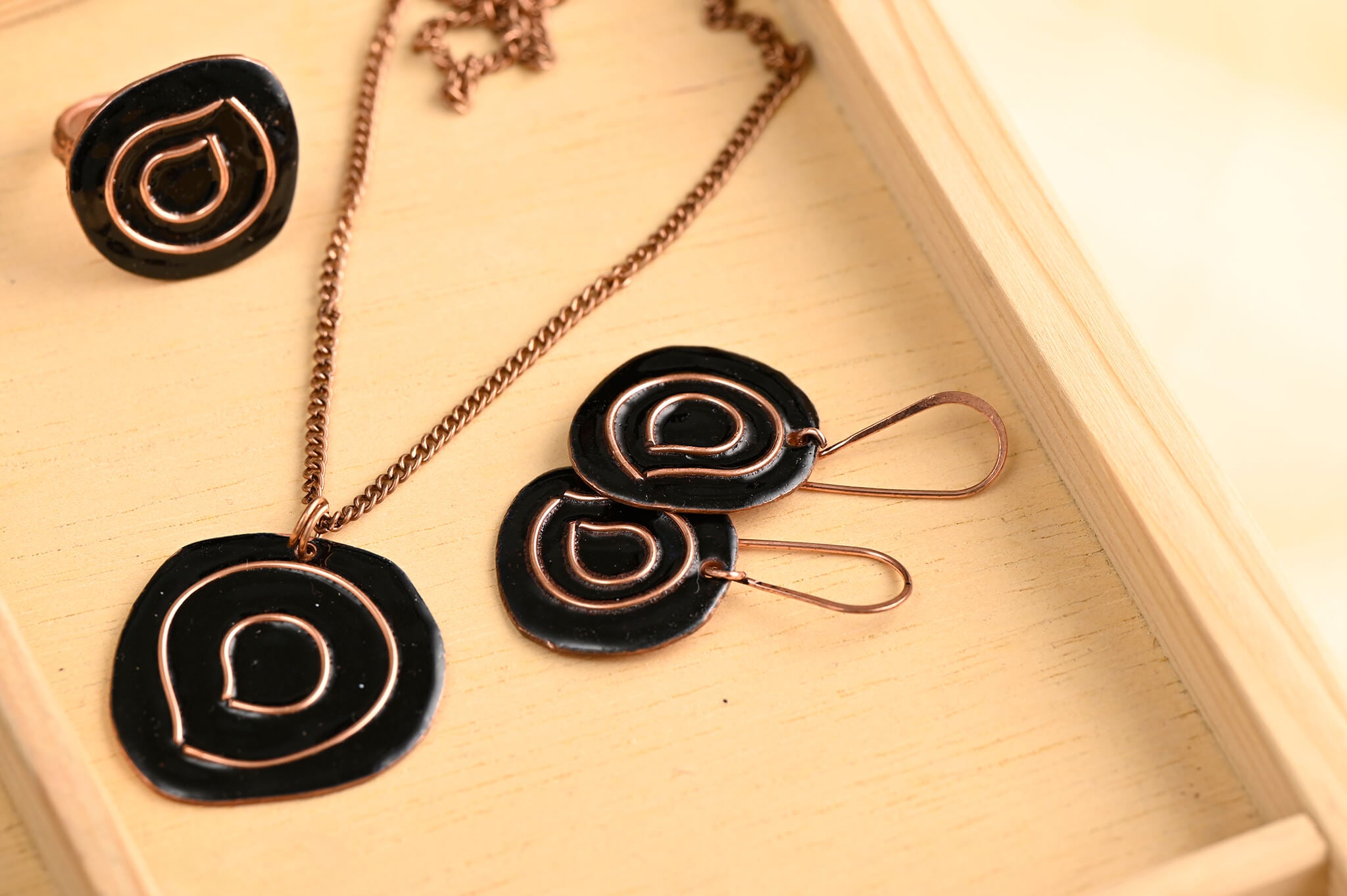 Hand Crafted Copper Enamel -  Vartul Black Set