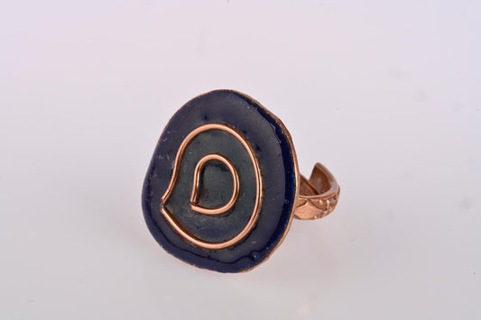 Hand Crafted Copper Enamel -  Vartul Blue Ring