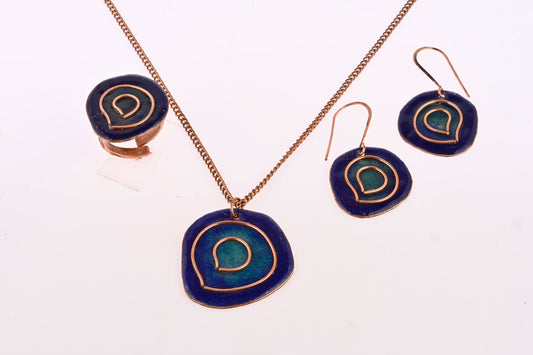 Hand Crafted Copper Enamel -  Vartul Blue Set Small