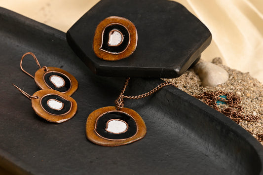 Hand Crafted Copper Enamel -  Vartul Ochre Set