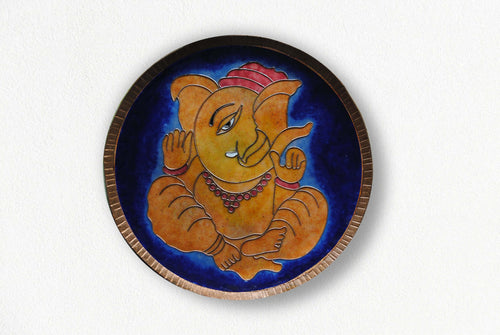 Home decor wall plates of Ganesh as Omkara, Ekdanaka, Vinayaka, handpainted and enameled on beaten copper