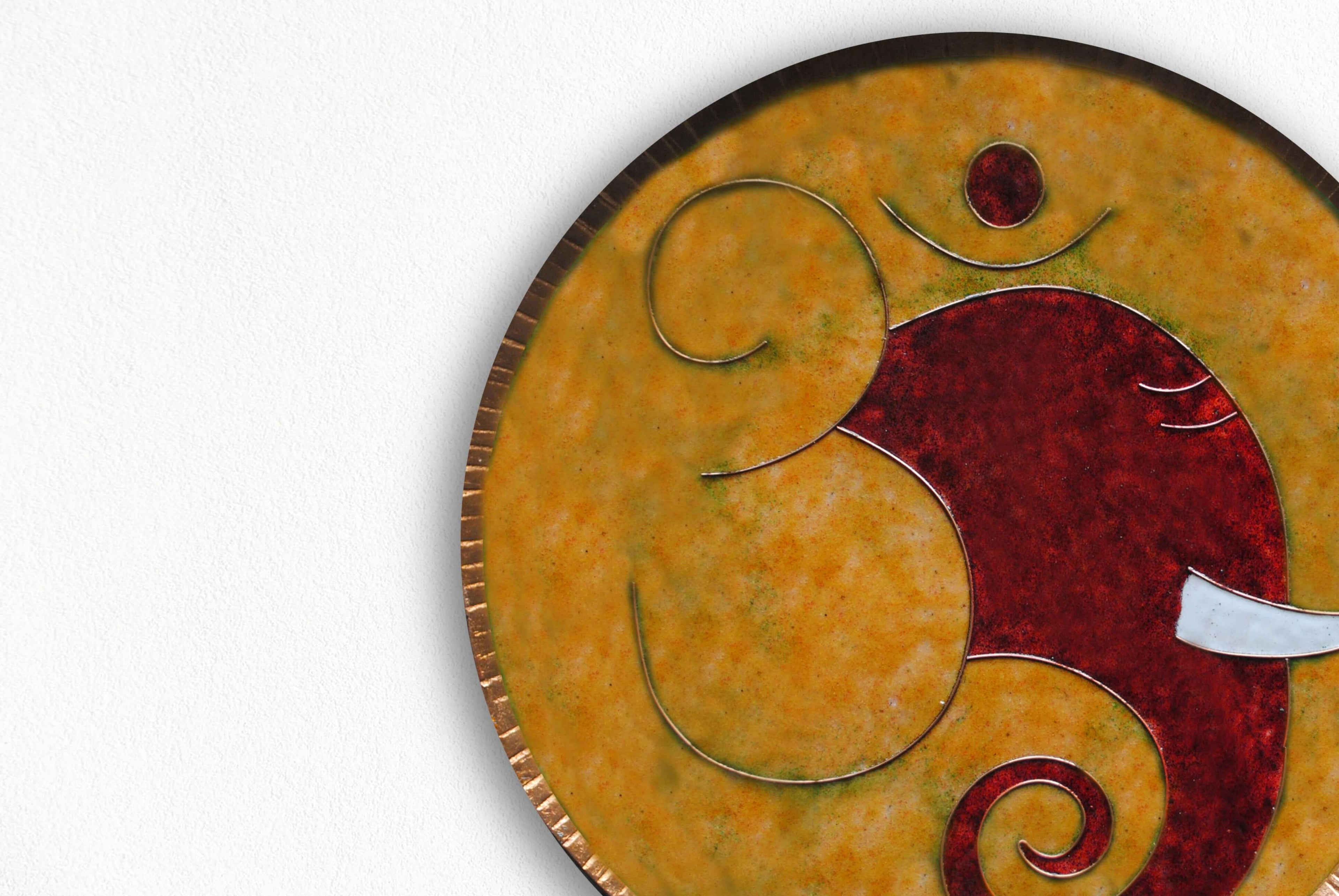 Home decor wall plates of Ganesh as Omkara, Ekdanaka, Vinayaka, handpainted and enameled on beaten copper