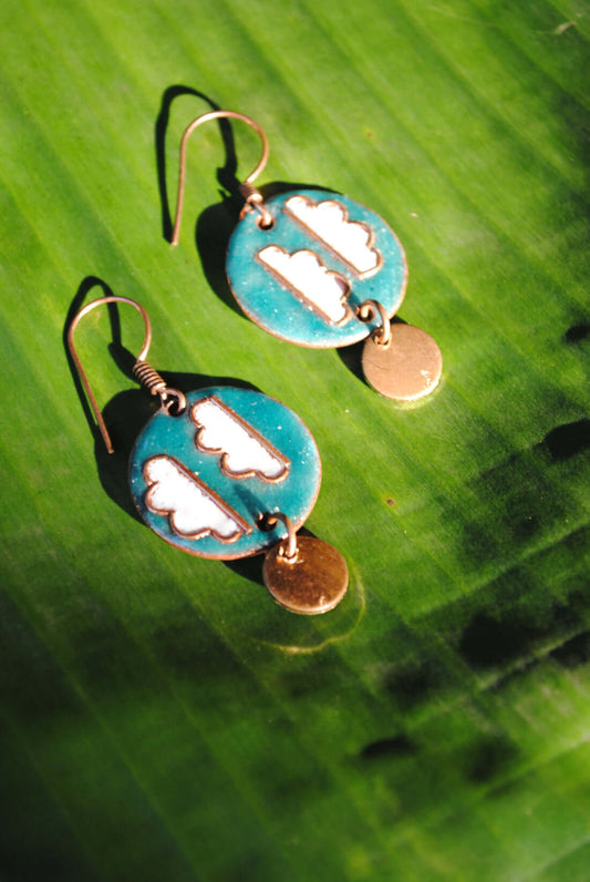 Copper enamel jewelry, handcrafted in Maharashtra, India. Baadal design earrings