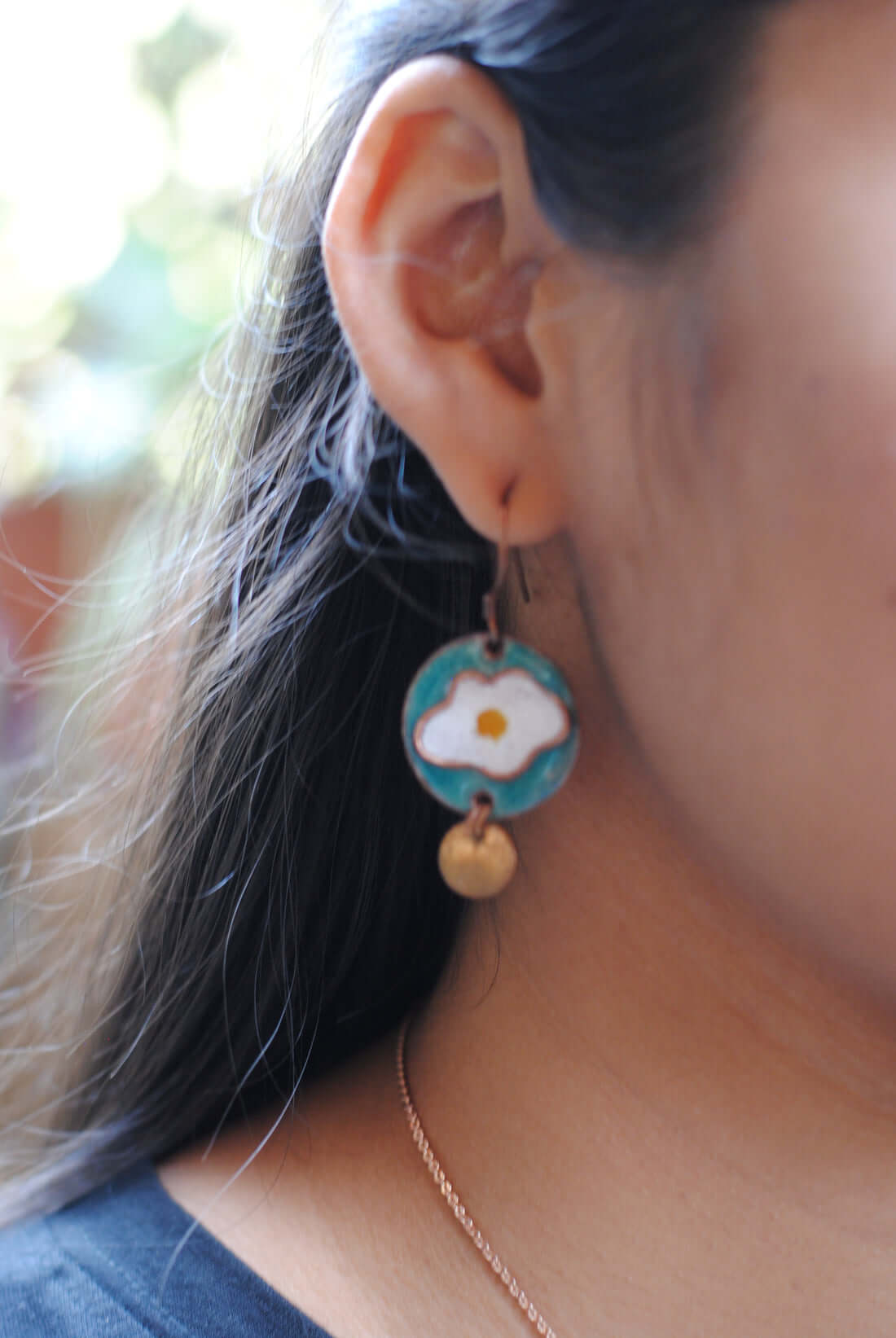 Handcrafted Egg Blue/Bronze Copper Enamel Earrings