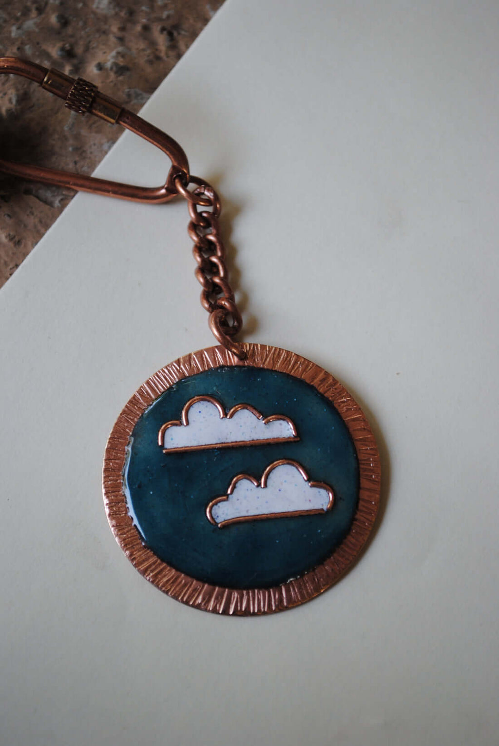Copper enamel trinkets, keychain handcrafted in Maharashtra, India, Baadal design