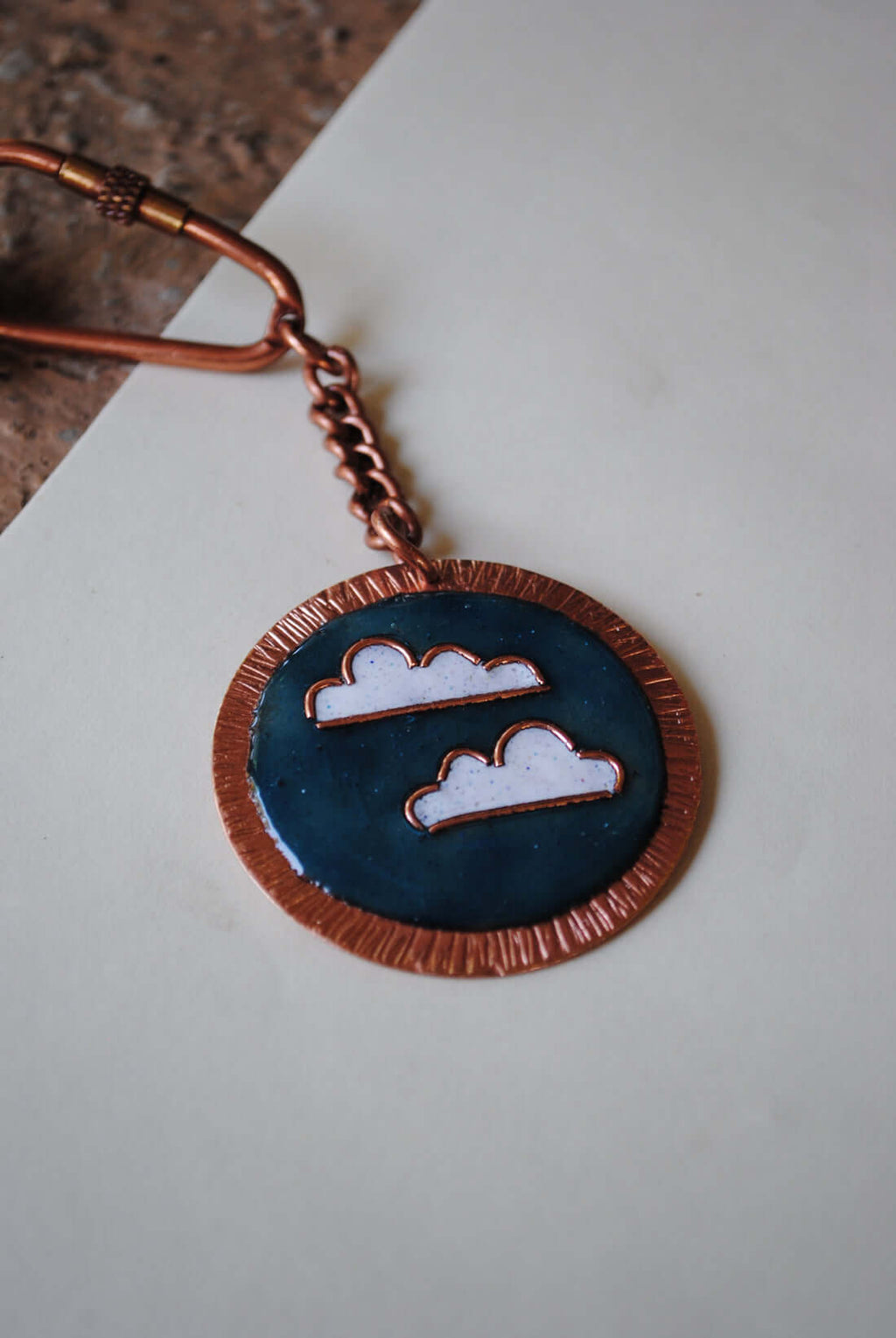 Copper enamel trinkets, keychain handcrafted in Maharashtra, India, Baadal design