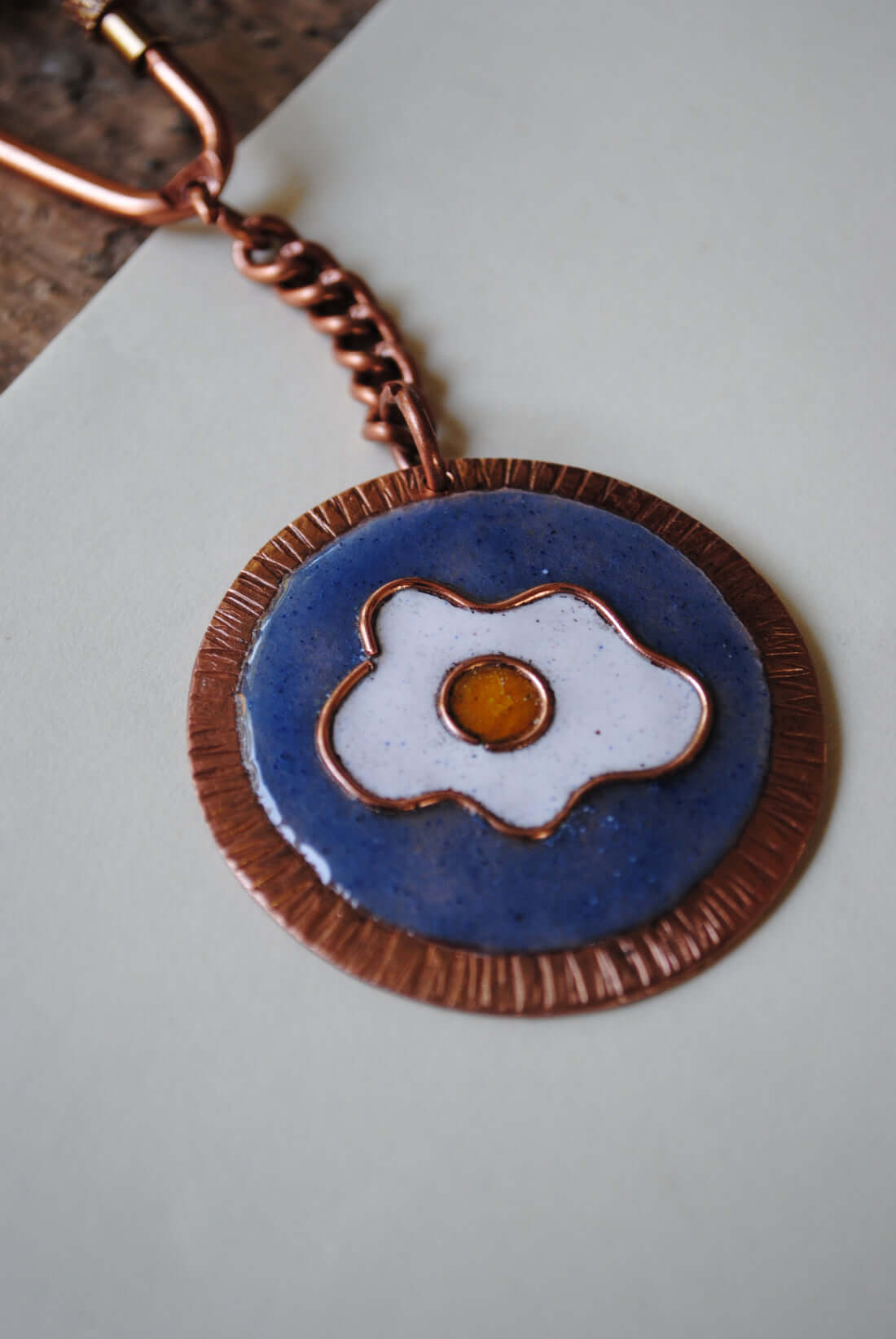 Copper enamel trinkets, keychain handcrafted in Maharashtra, India. Funky egg design