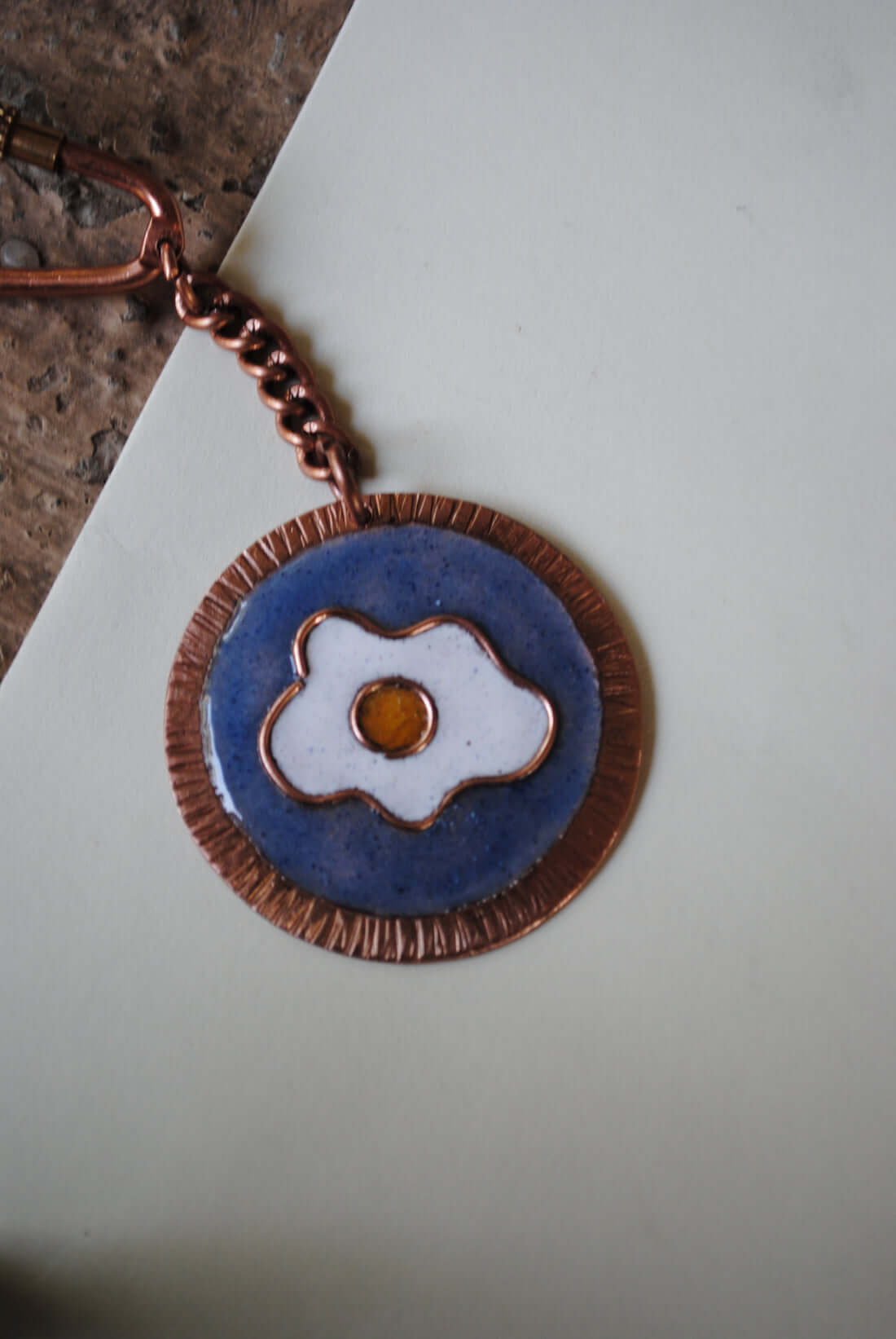 Copper enamel trinkets, keychain handcrafted in Maharashtra, India. Funky egg design