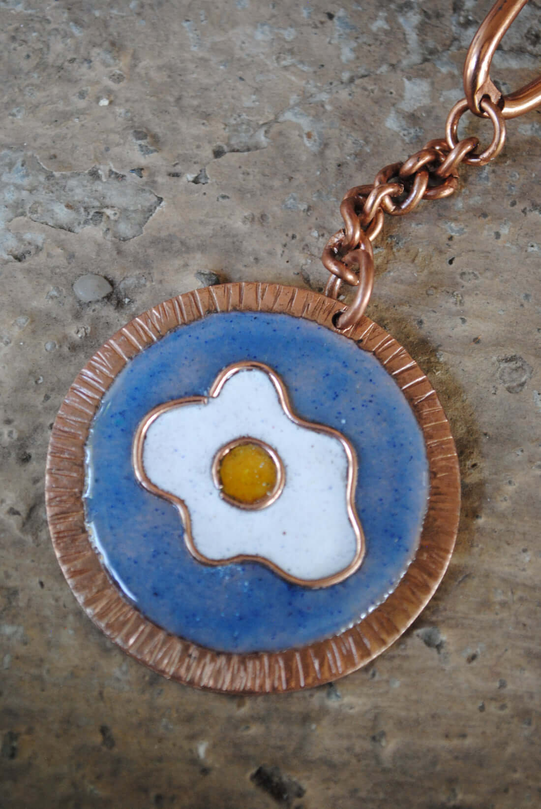 Copper enamel trinkets, keychain handcrafted in Maharashtra, India. Funky egg design