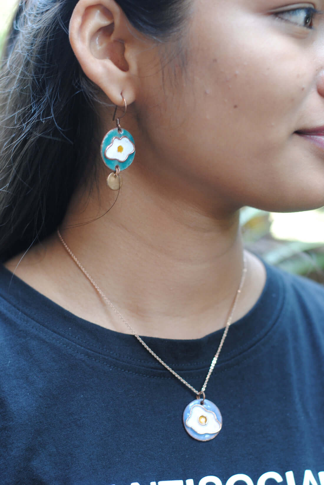 Copper enamel trinkets, pendant handcrafted in Maharashtra, India. Funky egg design