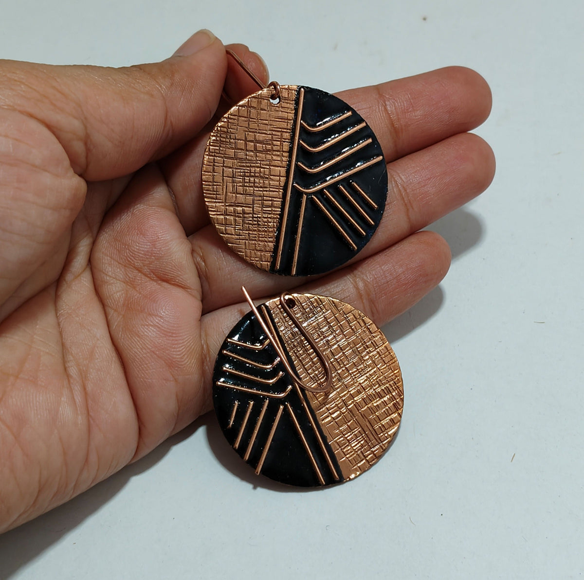 Handcrafted Suntop Gold Copper Enamel Earrings