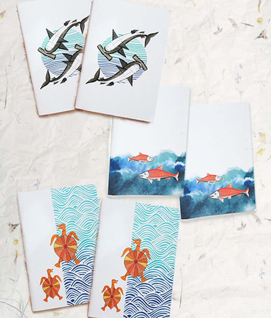 Set of 6 Notebooks in Patchitra handcrafted Notebook, to raise awareness of marine environment