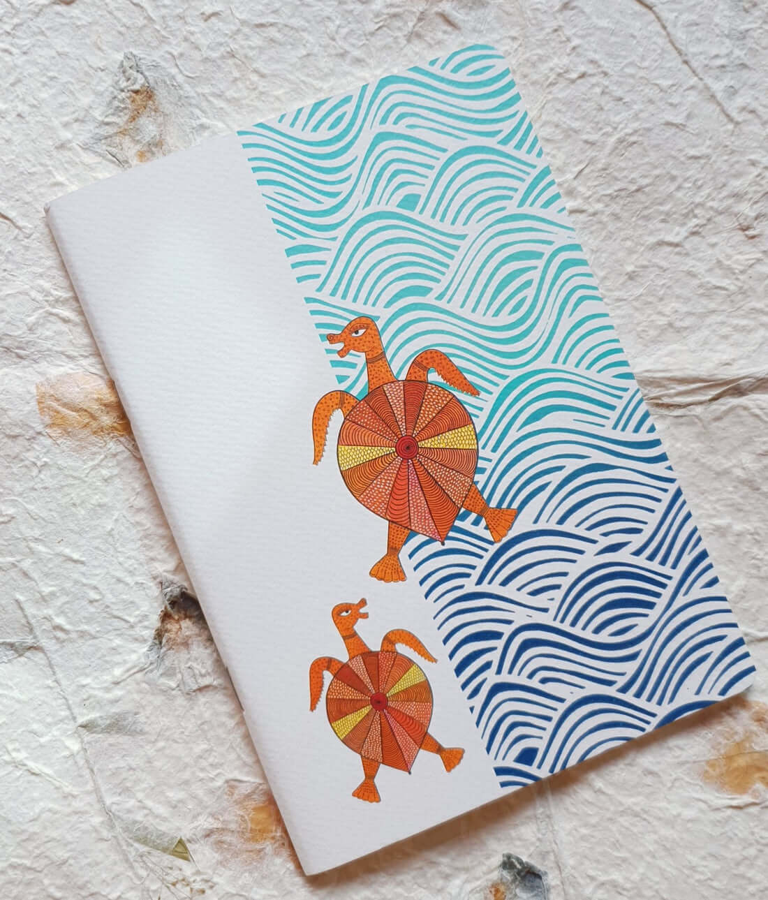 Set of 6 Notebooks. Hawksbill Sea Turtle in Patchitra handcrafted Notebook, to raise awareness of marine environment