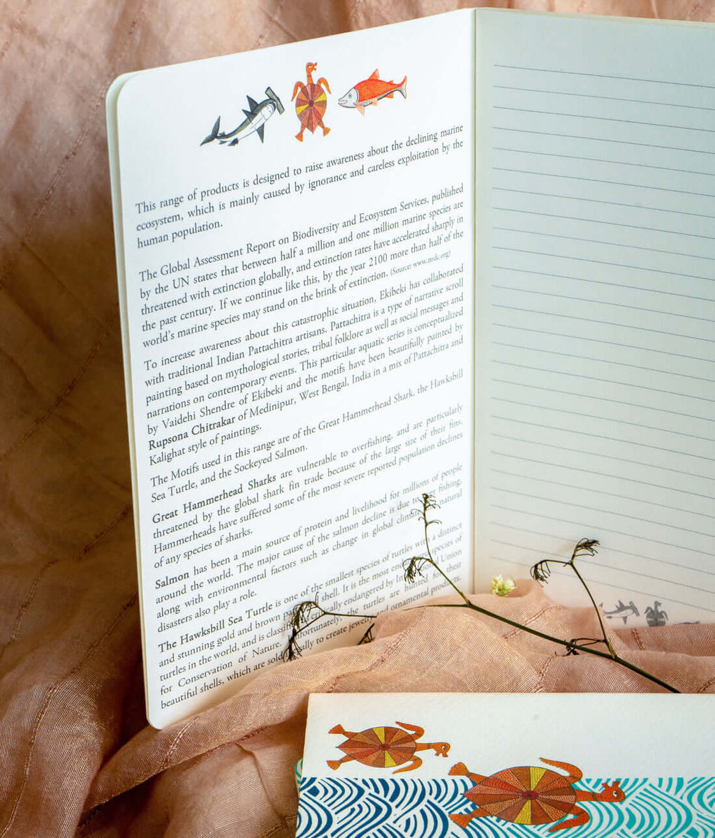 Hawksbill Sea Turtle in Patchitra handcrafted Notebook (Single), to raise awareness of marine environment