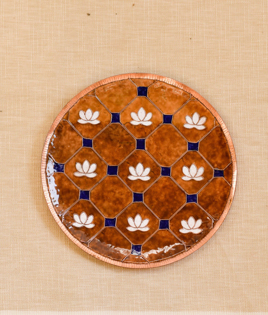 Ekibeki Brown Lotus in a Jali Copper Enamel Wall Plate (1pc)