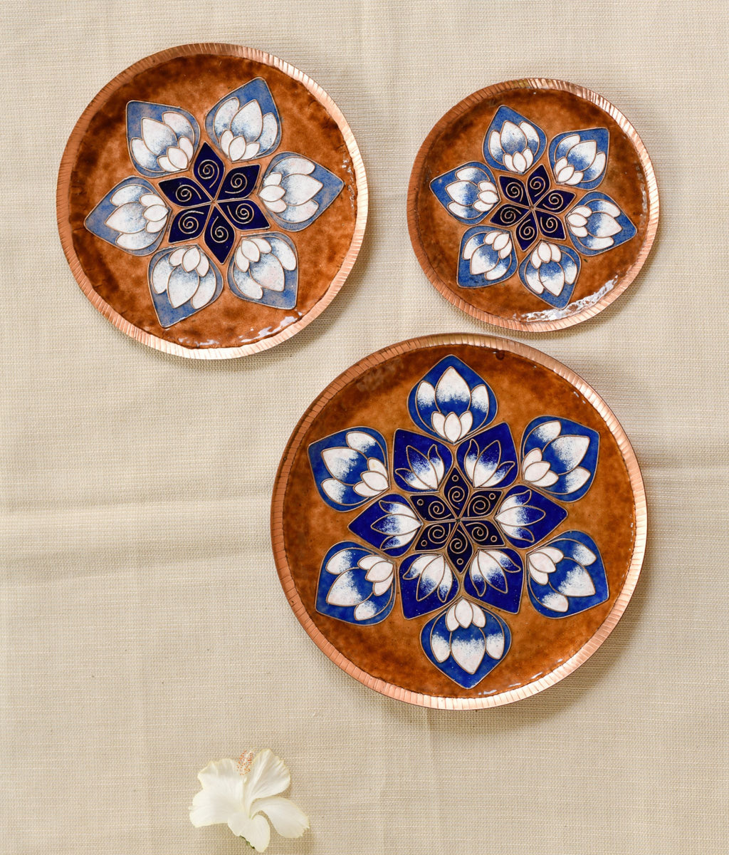 EkiBeki Handcrafted Copper Enamel Lotus Petal Brown Wall Plate-3 sizes