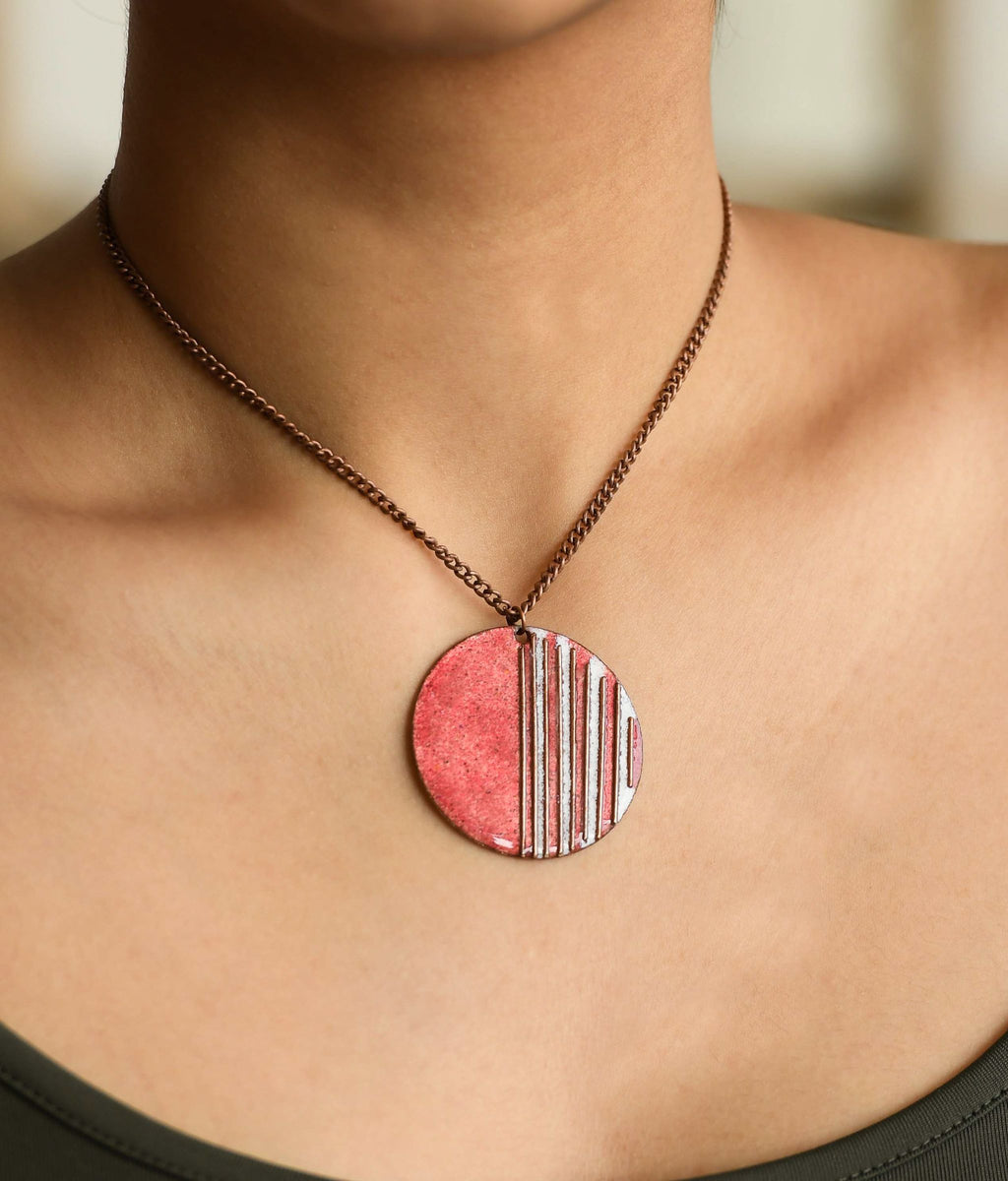 Handcrafted Copper Enamel Crinkle Lotus Small Pendant