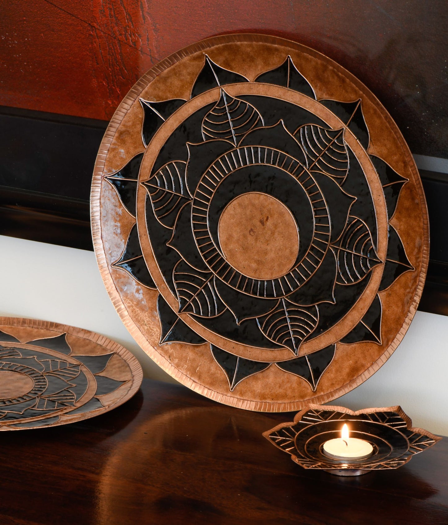 Handcrafted Copper Enamel Deeva Wall Plate-3 sizes