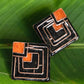 Handcrafted Diamond Black/Orange Copper Enamel Studs