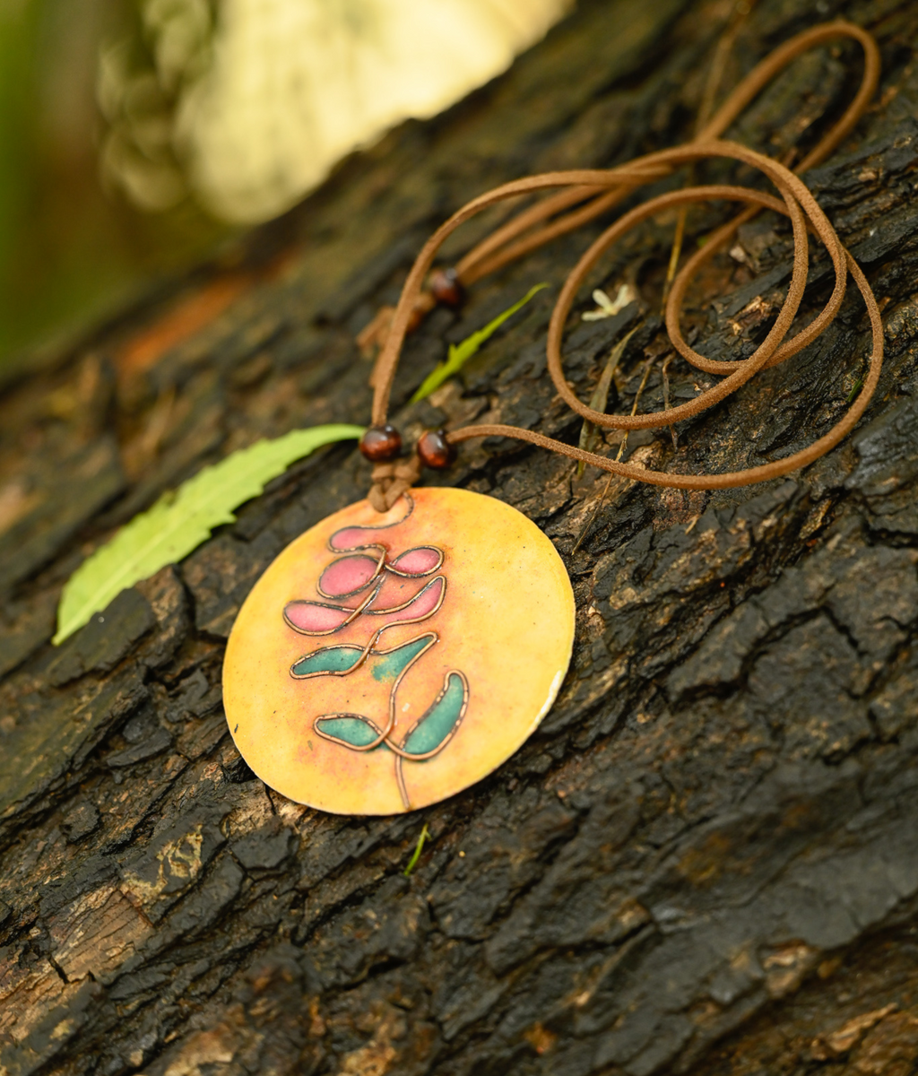 Handcrafted Copper Enamel- Tree Pendant Orange