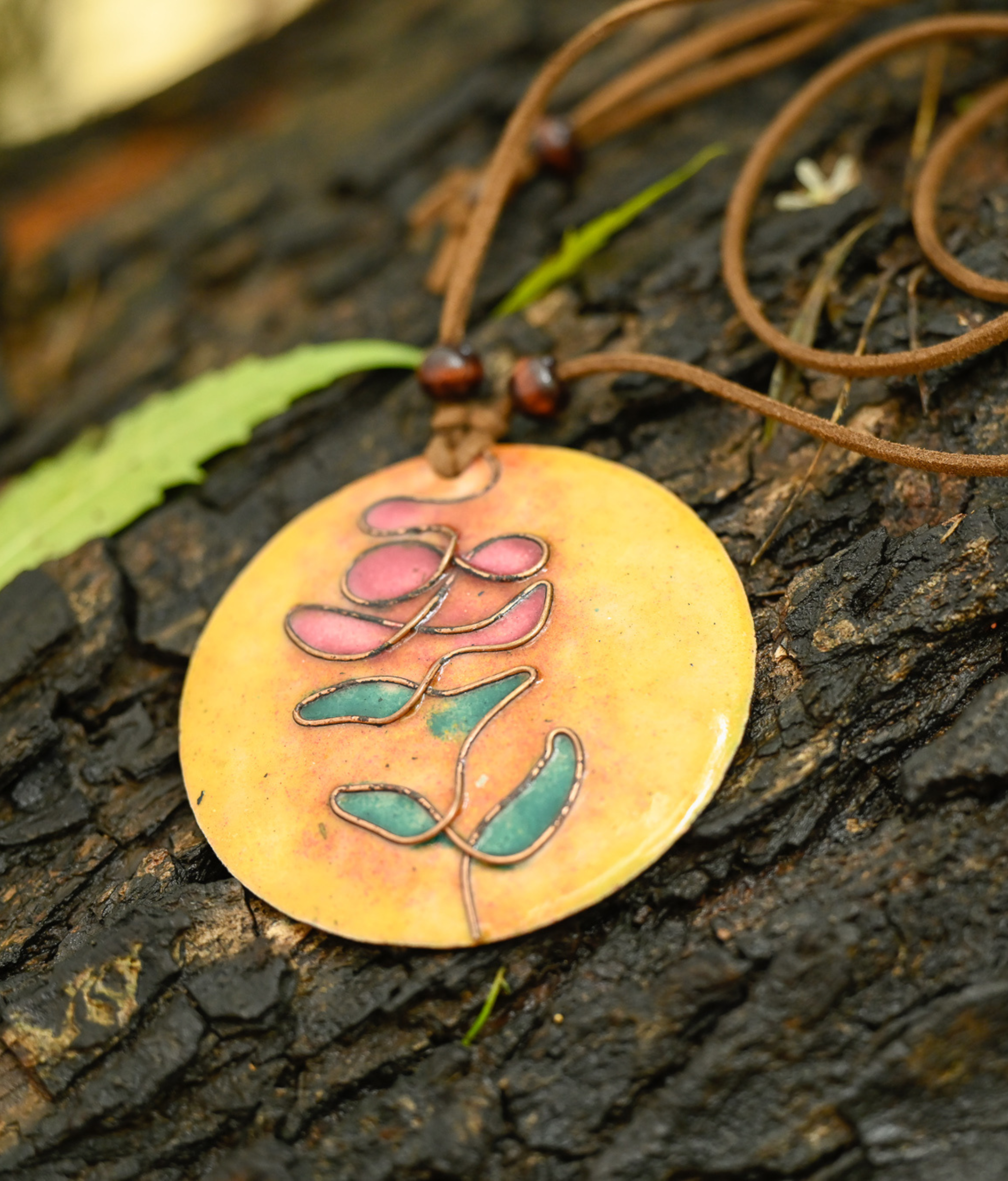 Handcrafted Copper Enamel- Tree Pendant Orange