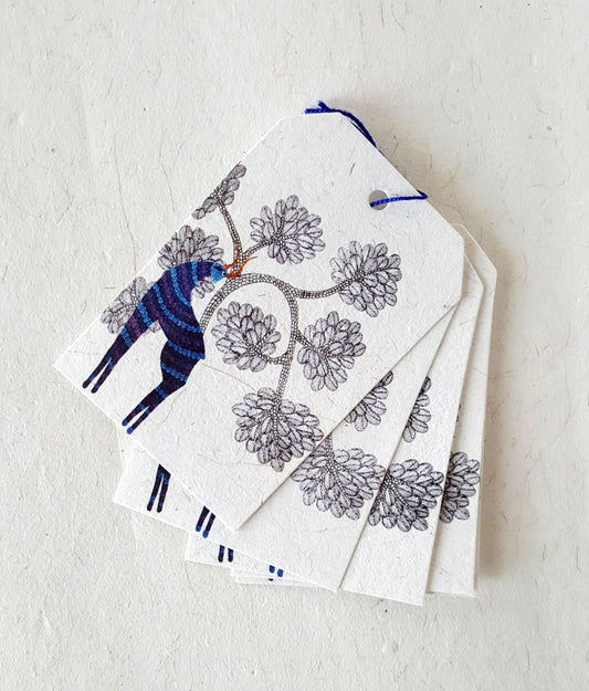 Set of 6 Blue Deer Handmade Gift Tags in Gond