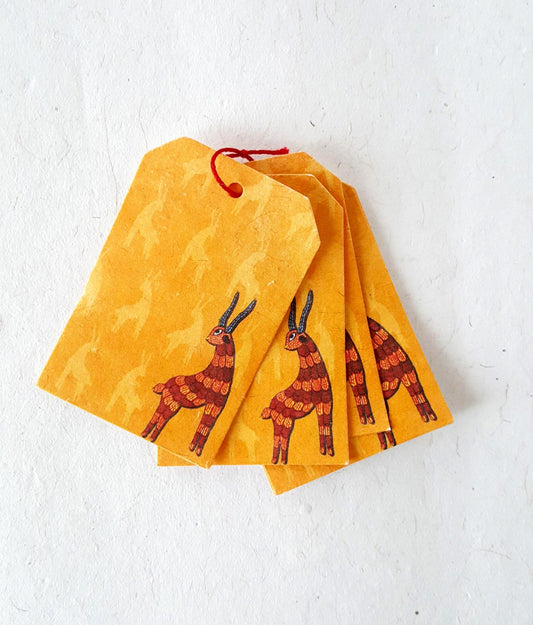 Set of 6 Orange Deer Handmade Gift Tags in Gond