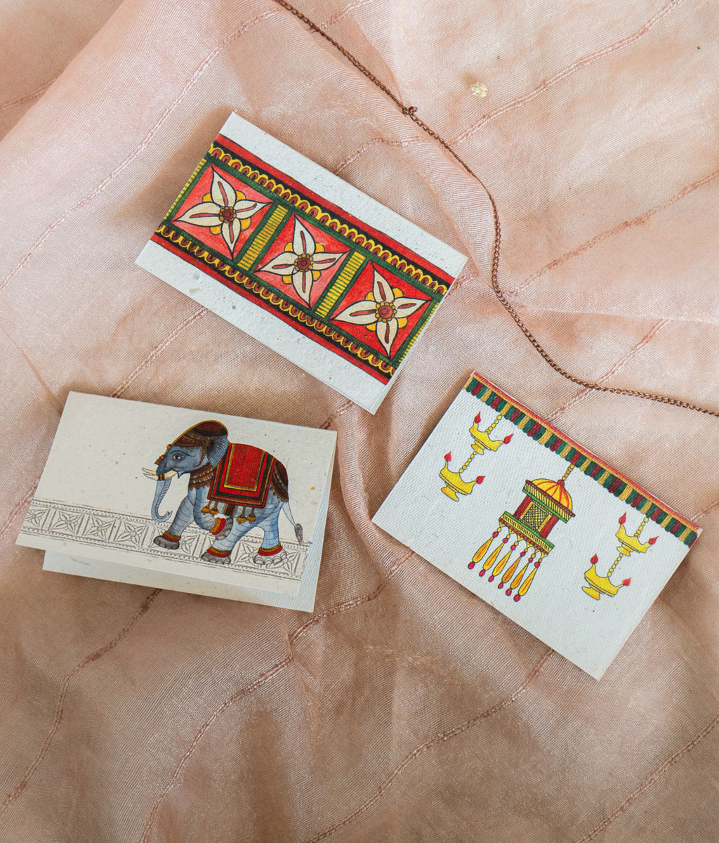 Set of 6 Elephant Handmade Gift Cards in Chitrakathi