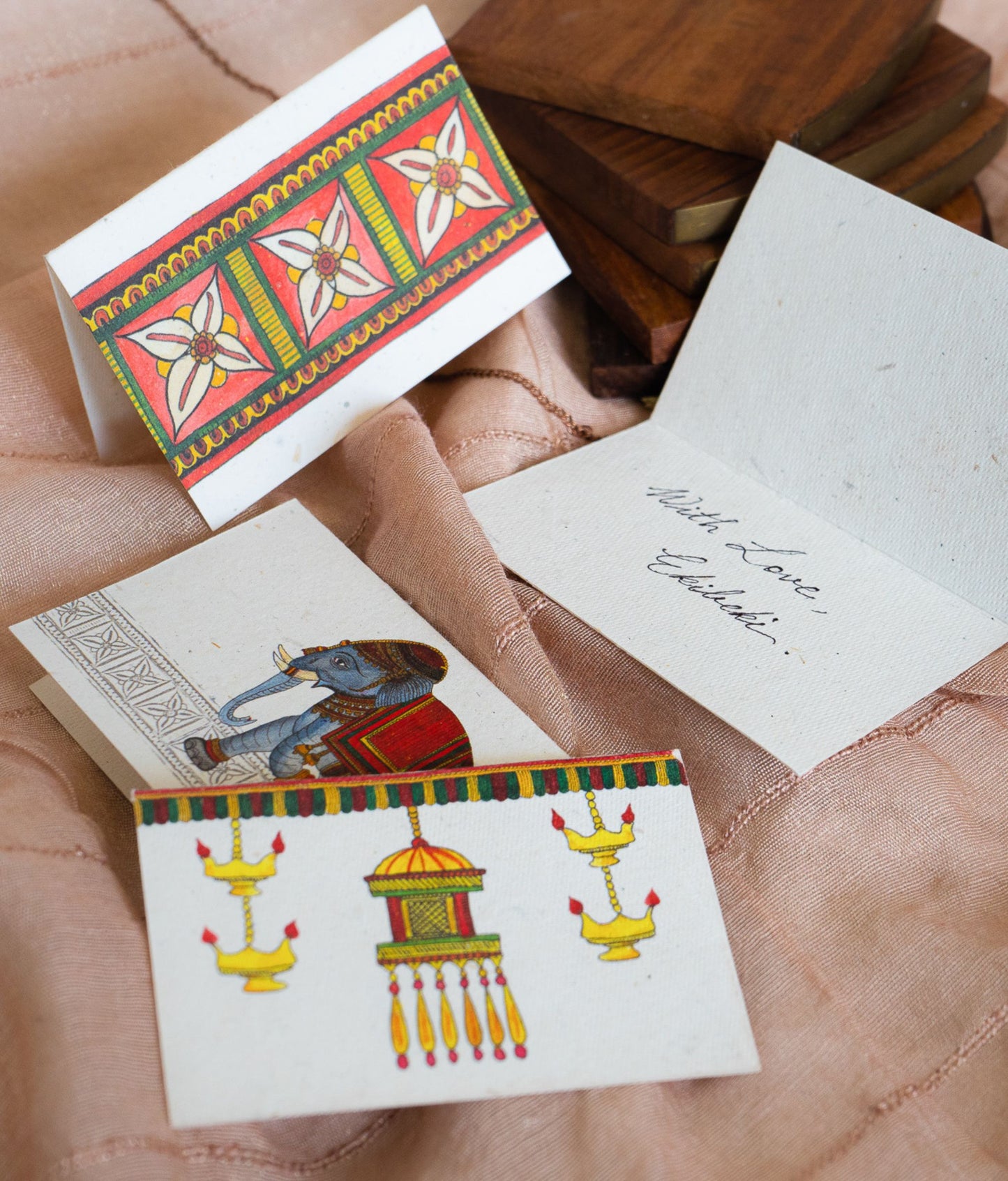 Set of 6 Lantern Handmade Gift Cards in Chitrakathi