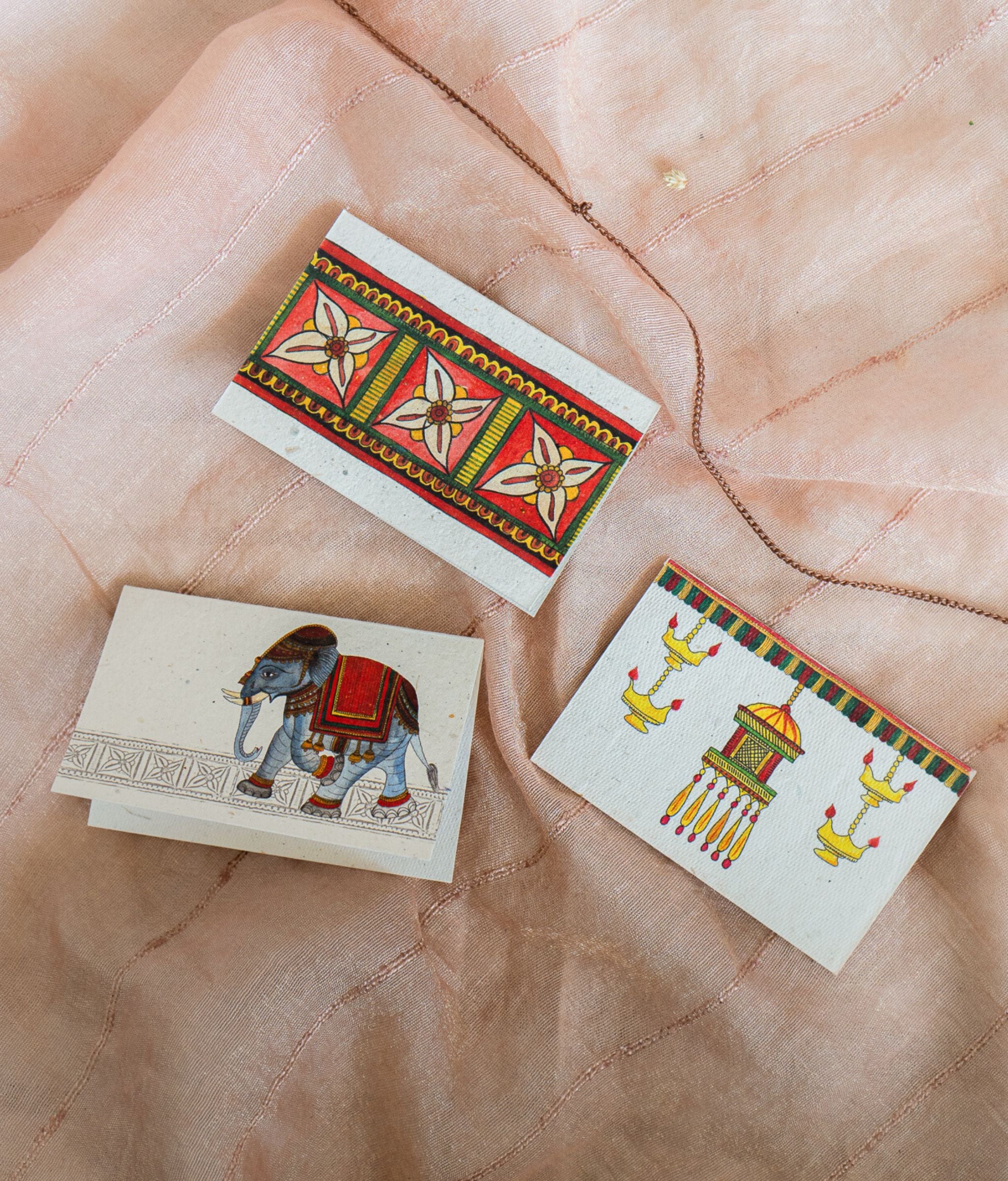 Set of 6 Lantern Handmade Gift Cards in Chitrakathi