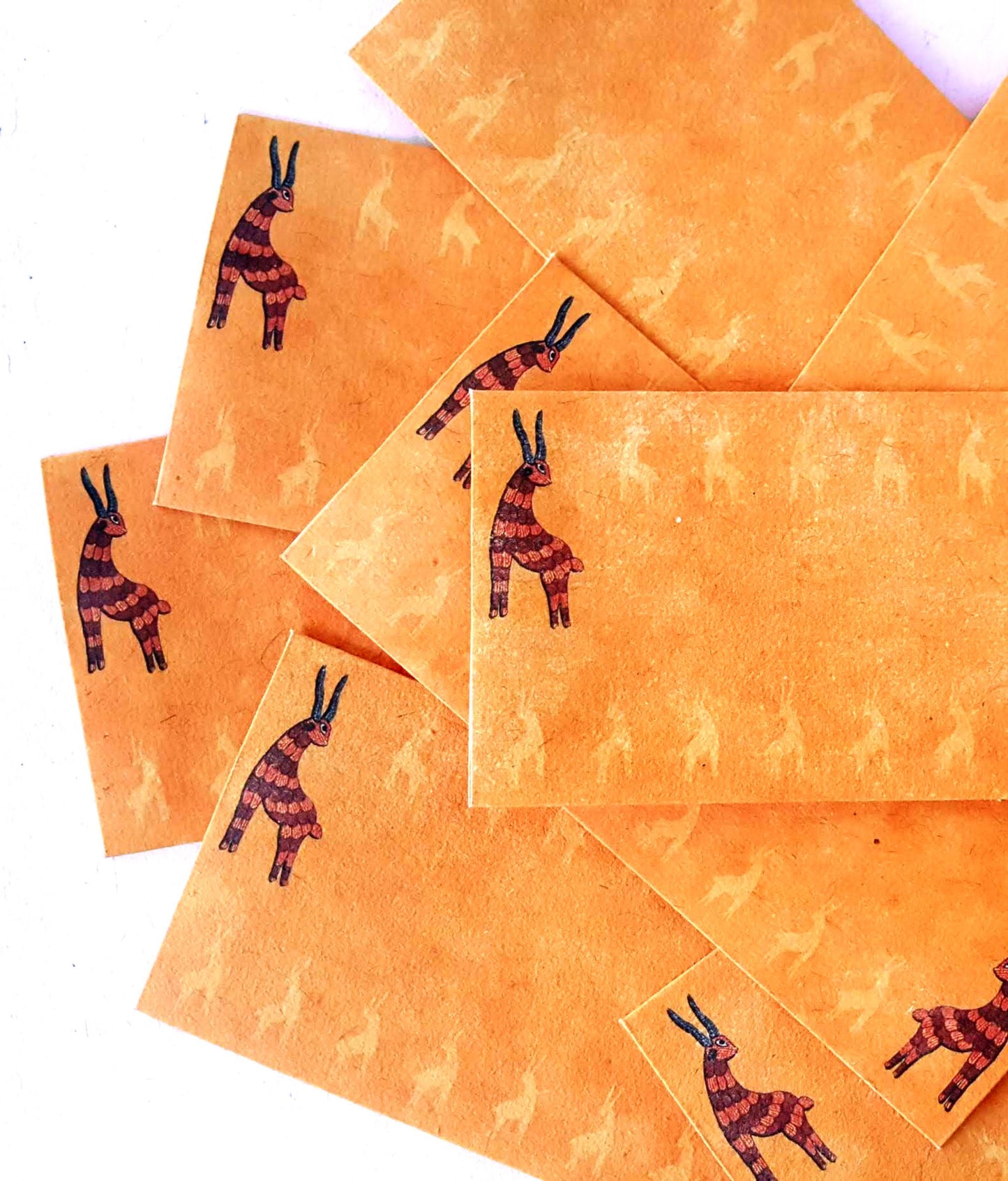 Set of 6 Orange Deer Handmade Gift Envelopes in Gond