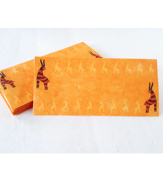 Set of 6 Orange Deer Handmade Gift Envelopes in Gond