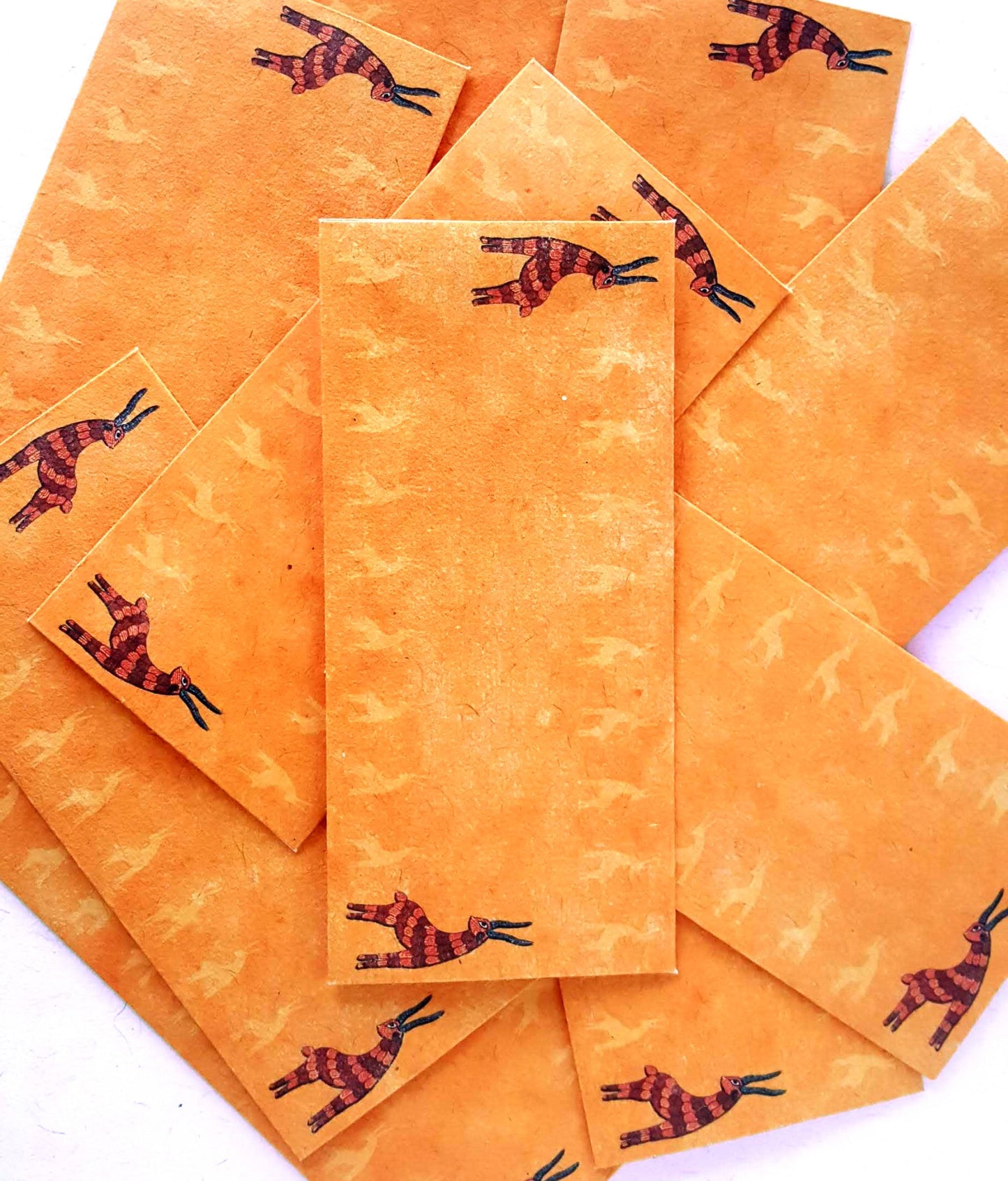 Set of 6 Orange Deer Handmade Gift Envelopes in Gond