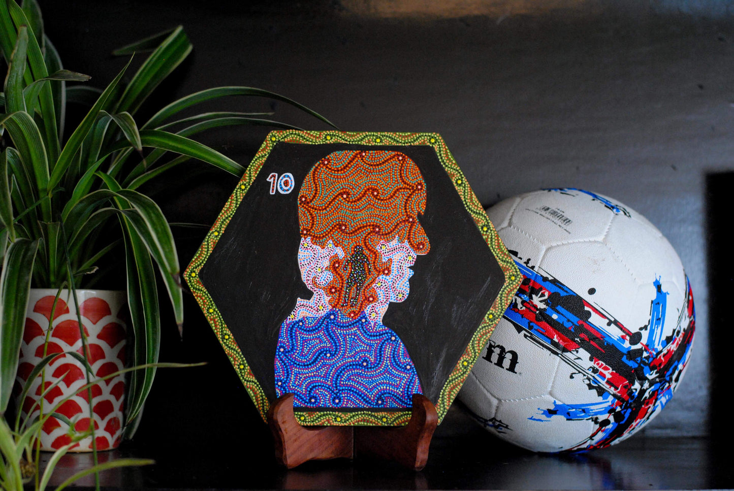Copper enameled wallplates to celebrate FIFA legacies, Luka Modric in Bhil painting. With The Plated Project