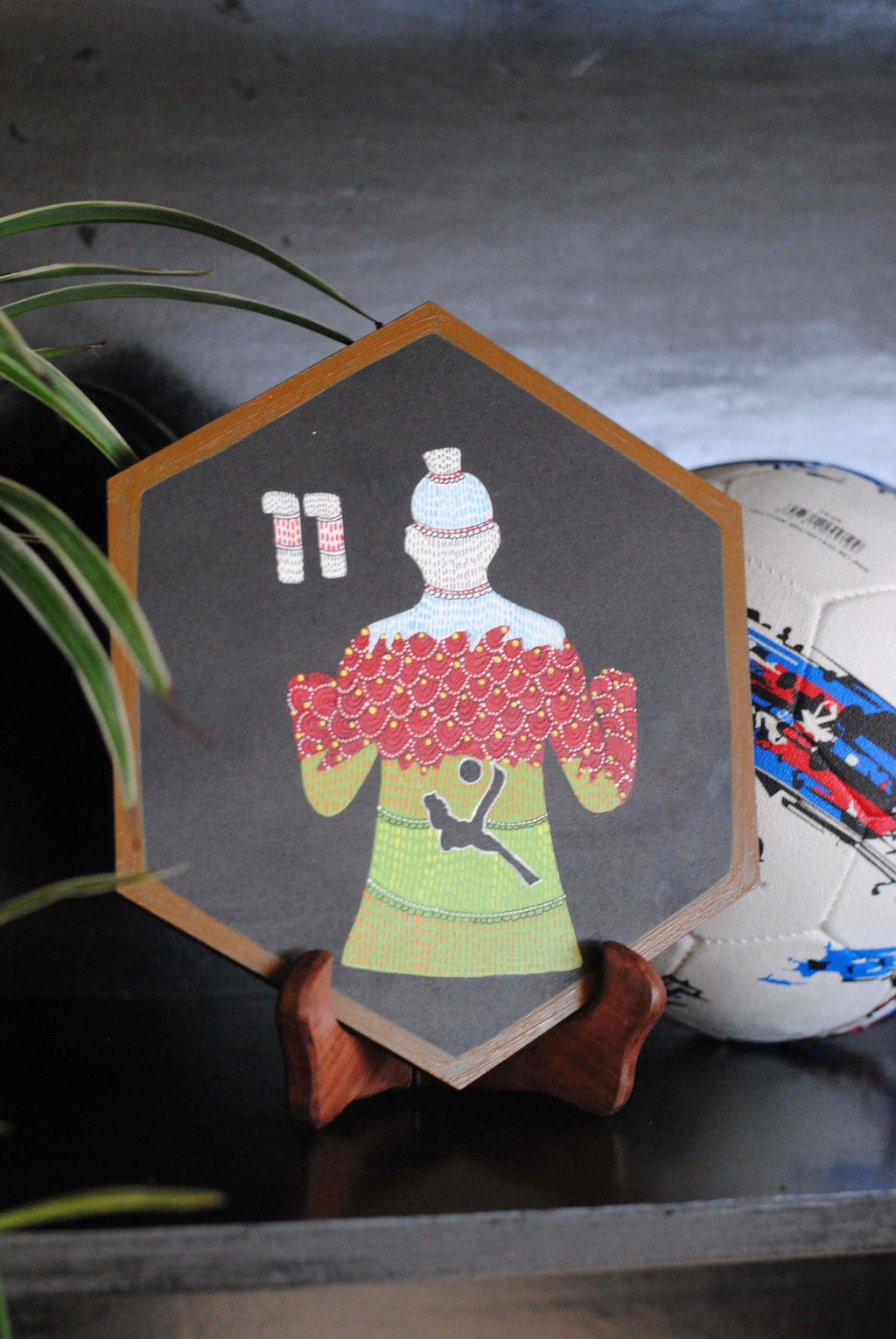 Copper enameled wallplates to celebrate FIFA legacies, Gareth Bale in Gond art. With The Plated Project