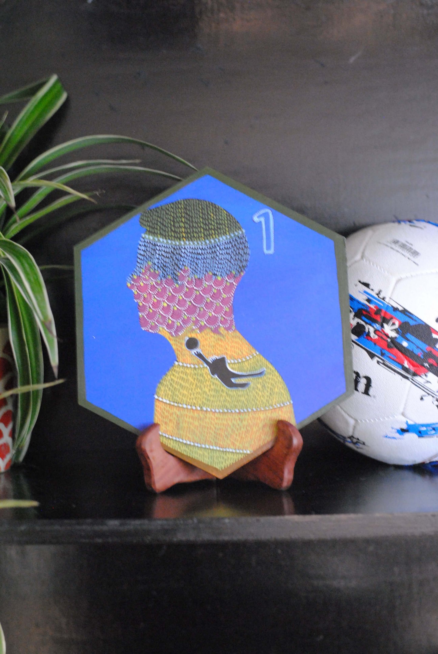 Copper enameled wallplates to celebrate FIFA legacies, Manuel Neuer in Gond art. With The Plated Project
