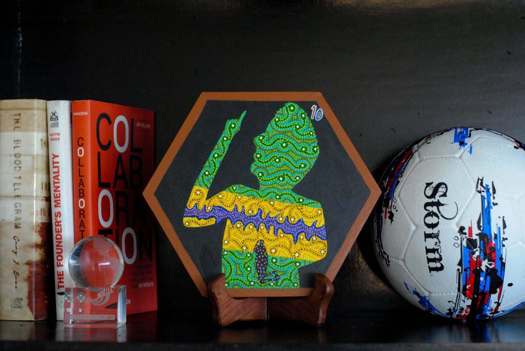 Copper enameled wallplates to celebrate FIFA legacies, Neymar Jr in Bhil painting. With The Plated Project