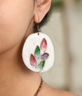 Handcrafted Leaflet White Copper Enamel Earrings