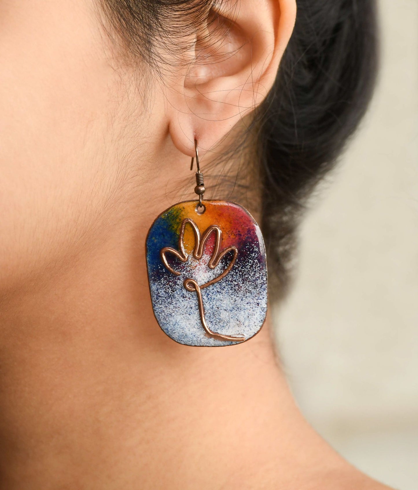 Ekibeki Lotus Bloom Copper Enamel Earrings (Rainbow)