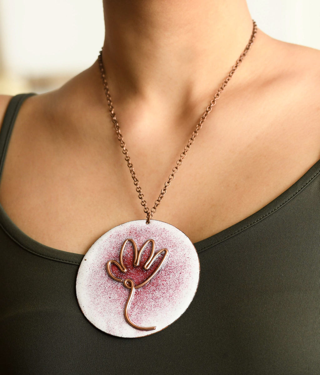 Handcrafted Copper Enamel Lotus Bloom Pendant