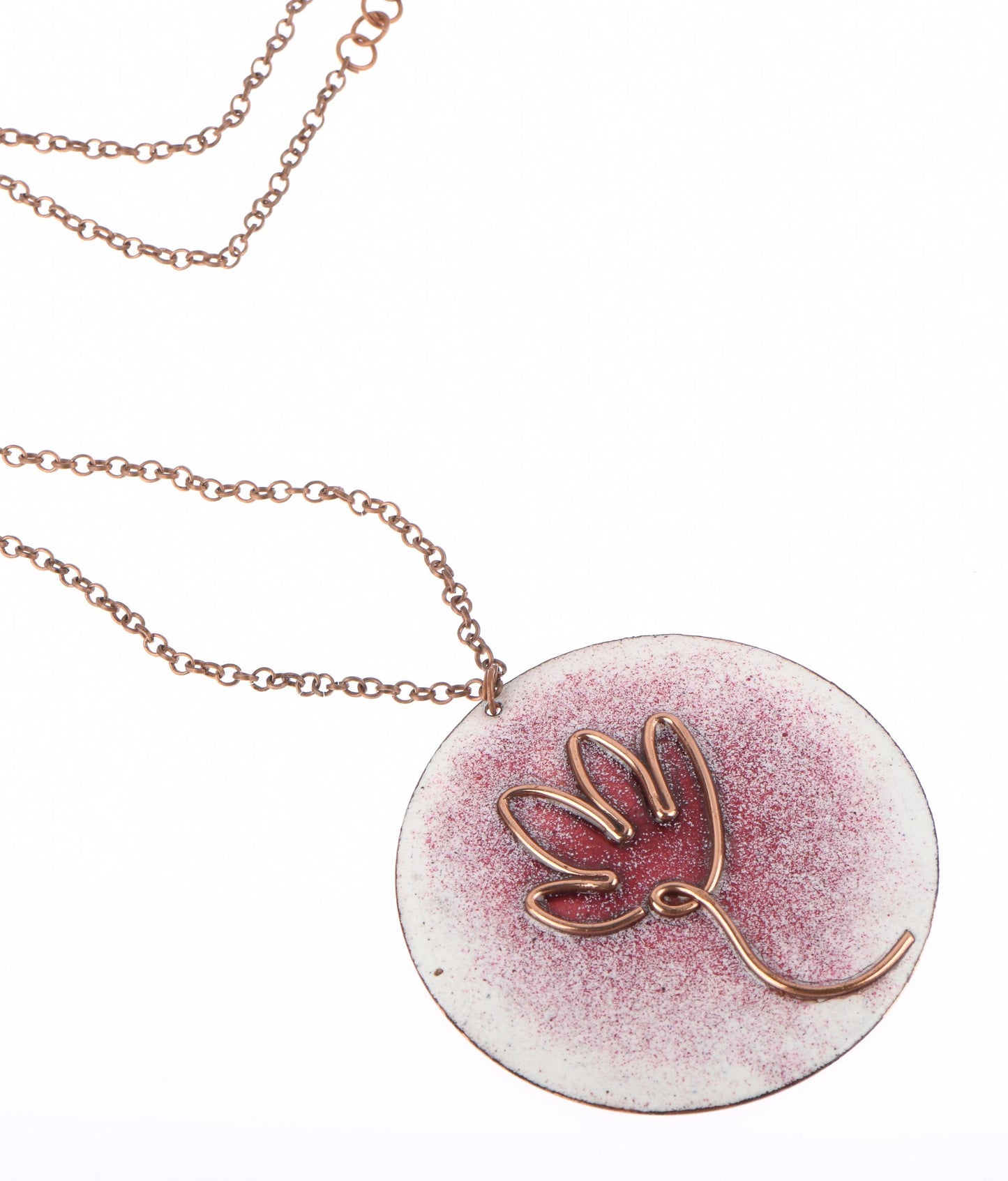 Handcrafted Copper Enamel Lotus Bloom Pendant