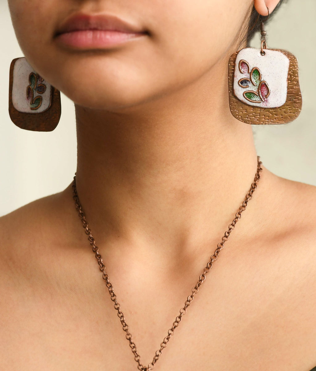 Handcrafted Phyllo Leaflet Enameled Earrings