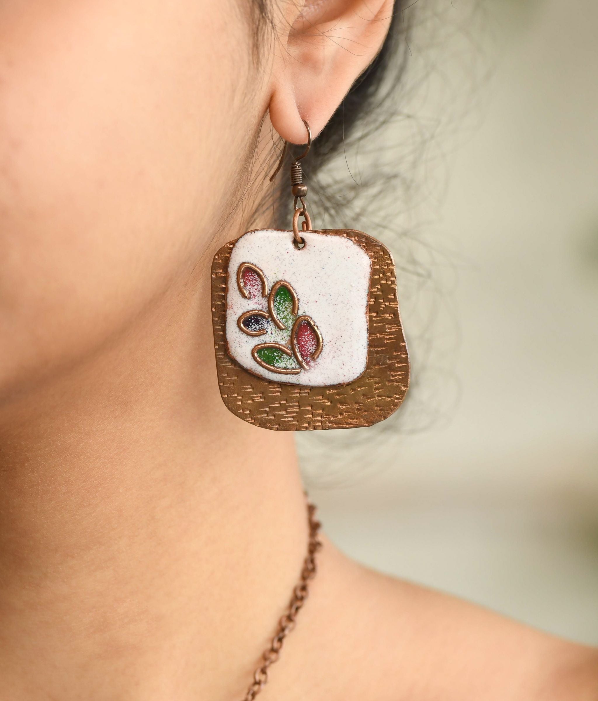Handcrafted Phyllo Leaflet Enameled Earrings
