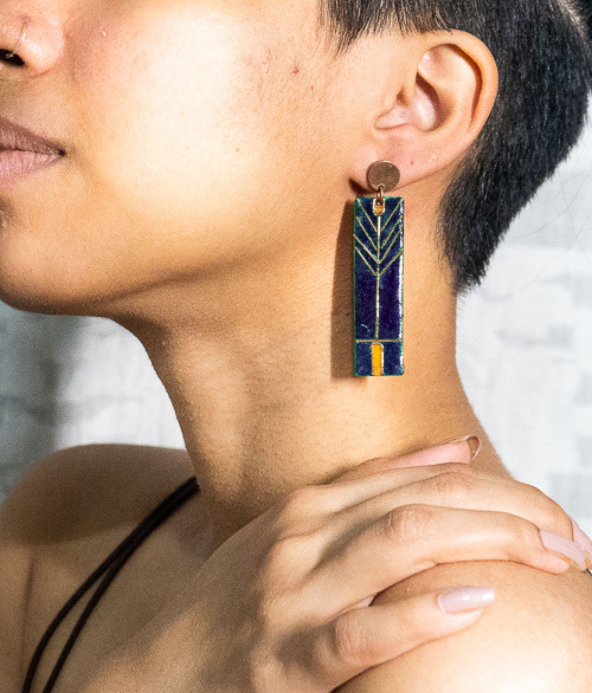 Handcrafted Prairie Blue Copper Enamel Earrings