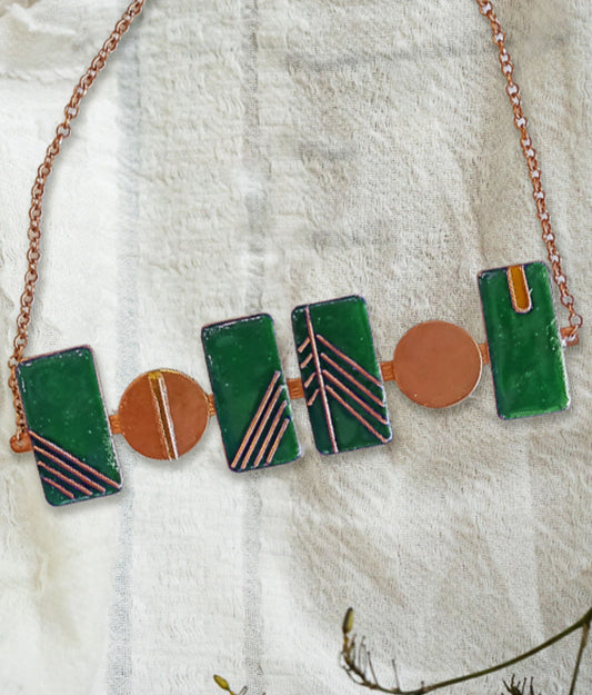 Handcrafted Copper Enamel Prairie Green Necklace