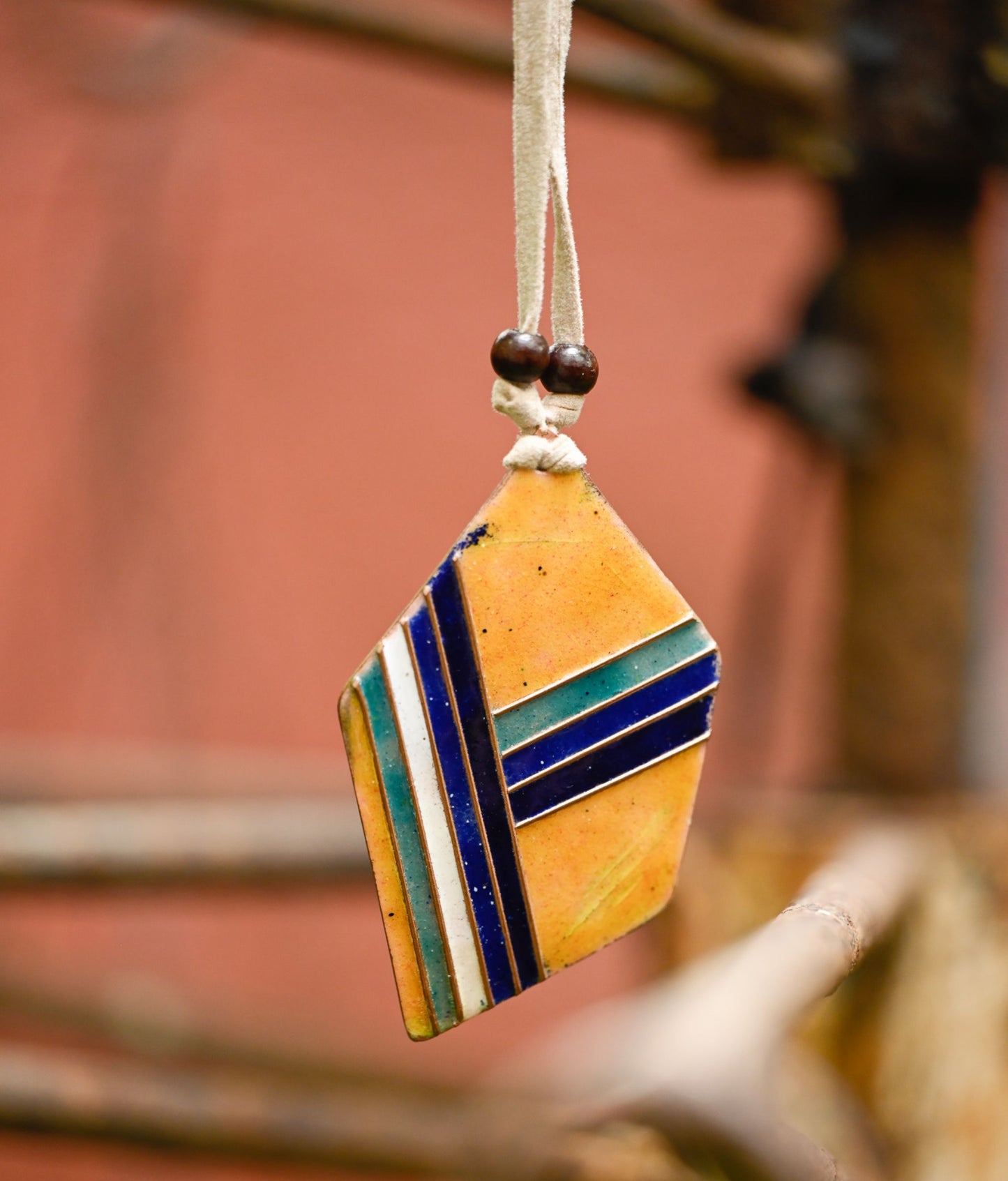 Handcrafted Copper Enamel Asymmetrical Pendant