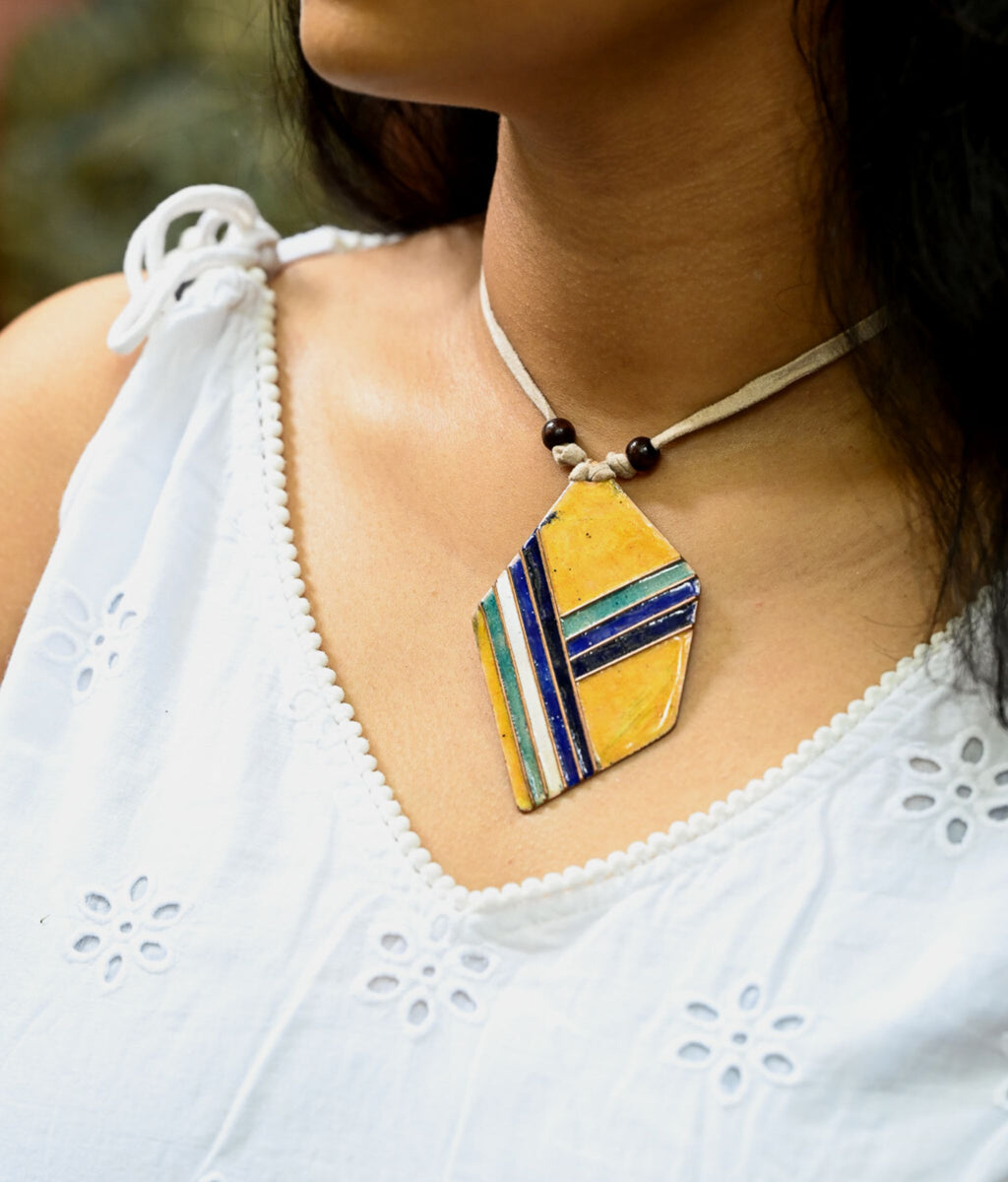 Handcrafted Copper Enamel Asymmetrical Pendant